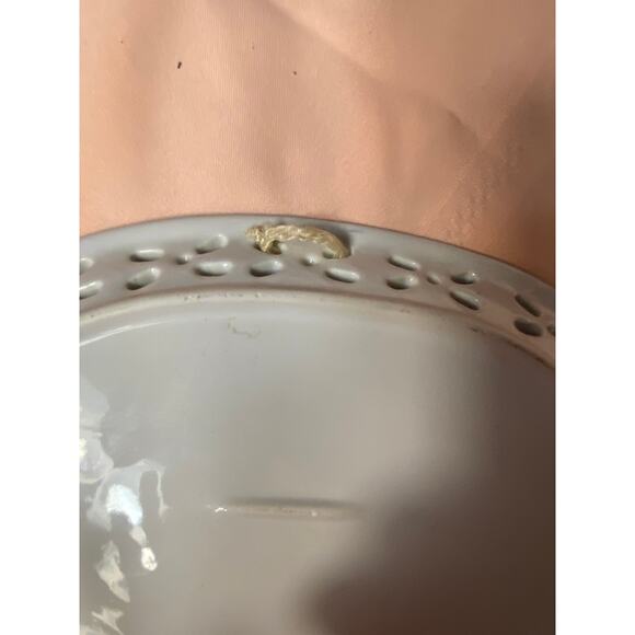 Set of 3 Dishes White with blue florals Pierced edges, shelf or wall art EUC - Picture 9 of 13